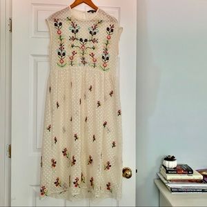 Midi dress Swiss dot floral embroidery medium